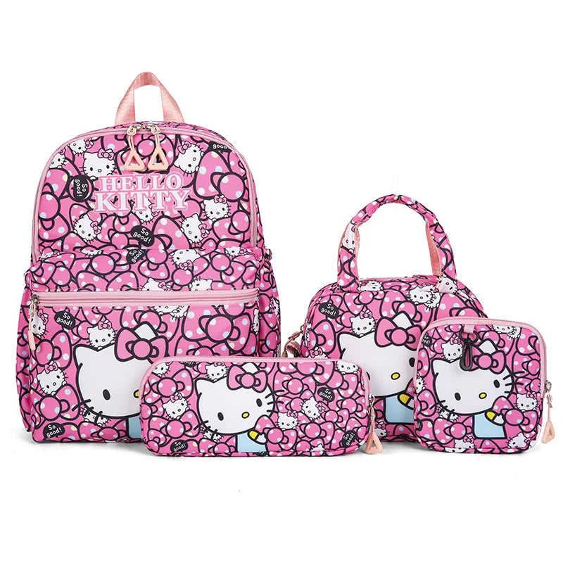4Pcs School Bag Set For Elementary School Students Cartoon Printed Hello Kitty Kuromi Junior High School Backpack With Pen Bag