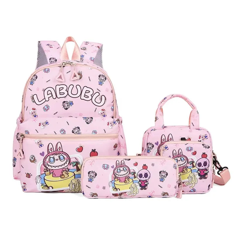 4Pcs School Bag Set For Elementary School Students Cartoon Printed Hello Kitty Kuromi Junior High School Backpack With Pen Bag