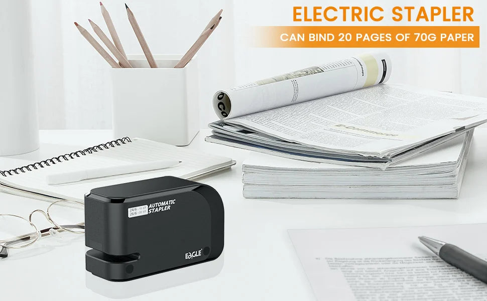 EAGLE automatic electric Stapler, With free 2000 staples, 20-sheet capacity, Dual power supply, office,school binding supplies