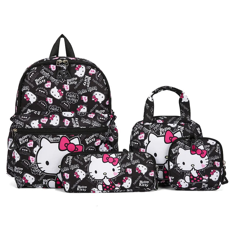 4Pcs School Bag Set For Elementary School Students Cartoon Printed Hello Kitty Kuromi Junior High School Backpack With Pen Bag