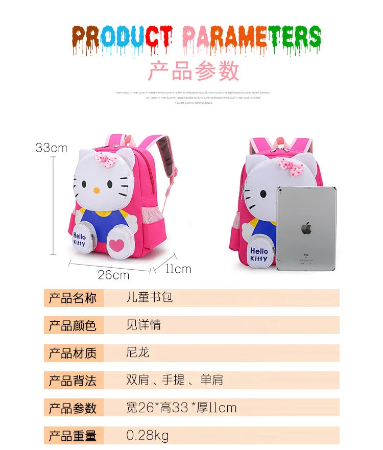 Hello Kitty Kids Backpack Cute Cartoon School Bag for Girls 3-9 Years Kindergarten Fashion Small Backpack Ipad