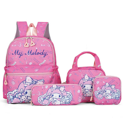 4Pcs School Bag Set For Elementary School Students Cartoon Printed Hello Kitty Kuromi Junior High School Backpack With Pen Bag