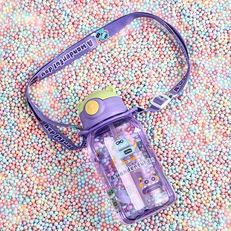 1PC Kids Water Sippy Cup Kids Water Bottle with Straw and Handle Portable Drinking Bottle Cup Children Kawaii Water Bottle