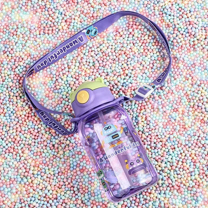 1PC Kids Water Sippy Cup Kids Water Bottle with Straw and Handle Portable Drinking Bottle Cup Children Kawaii Water Bottle