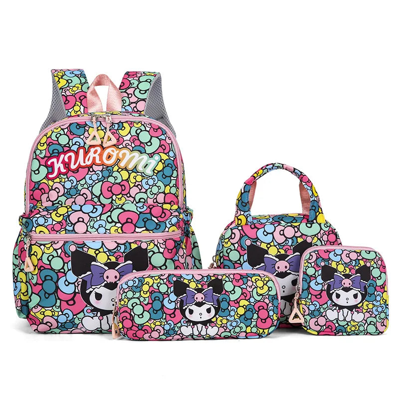 4Pcs School Bag Set For Elementary School Students Cartoon Printed Hello Kitty Kuromi Junior High School Backpack With Pen Bag