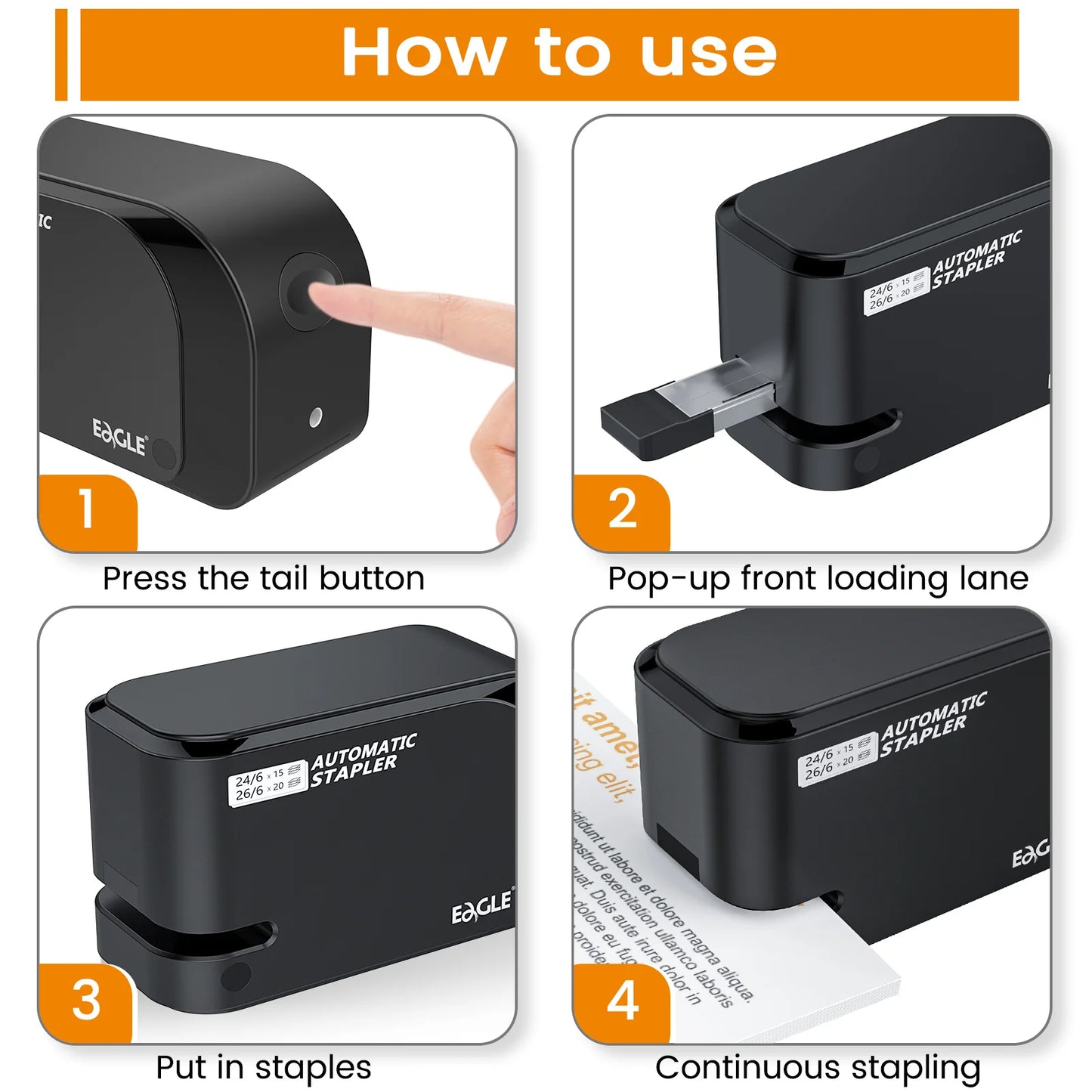 EAGLE automatic electric Stapler,  With free 2000 staples, 20-sheet capacity, Dual power supply, office,school binding supplies