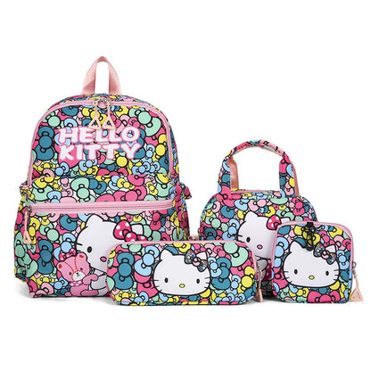 4Pcs School Bag Set For Elementary School Students Cartoon Printed Hello Kitty Kuromi Junior High School Backpack With Pen Bag
