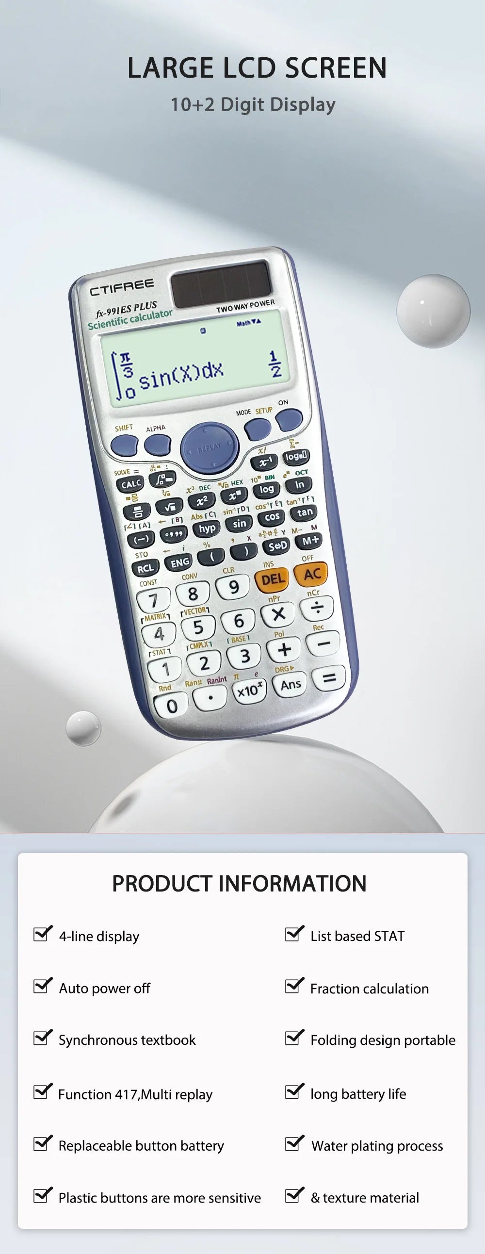fx-991ES PLUS Multifunctional science function calculator-417function Specially designed for student exams, economical packaging