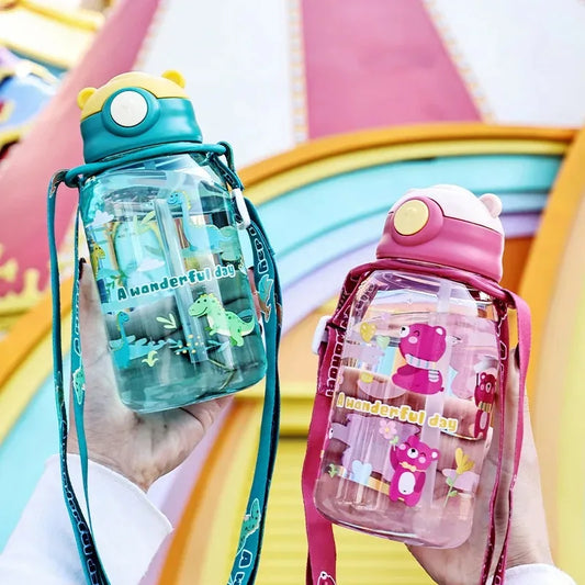 1PC Kids Water Sippy Cup Kids Water Bottle with Straw and Handle Portable Drinking Bottle Cup Children Kawaii Water Bottle