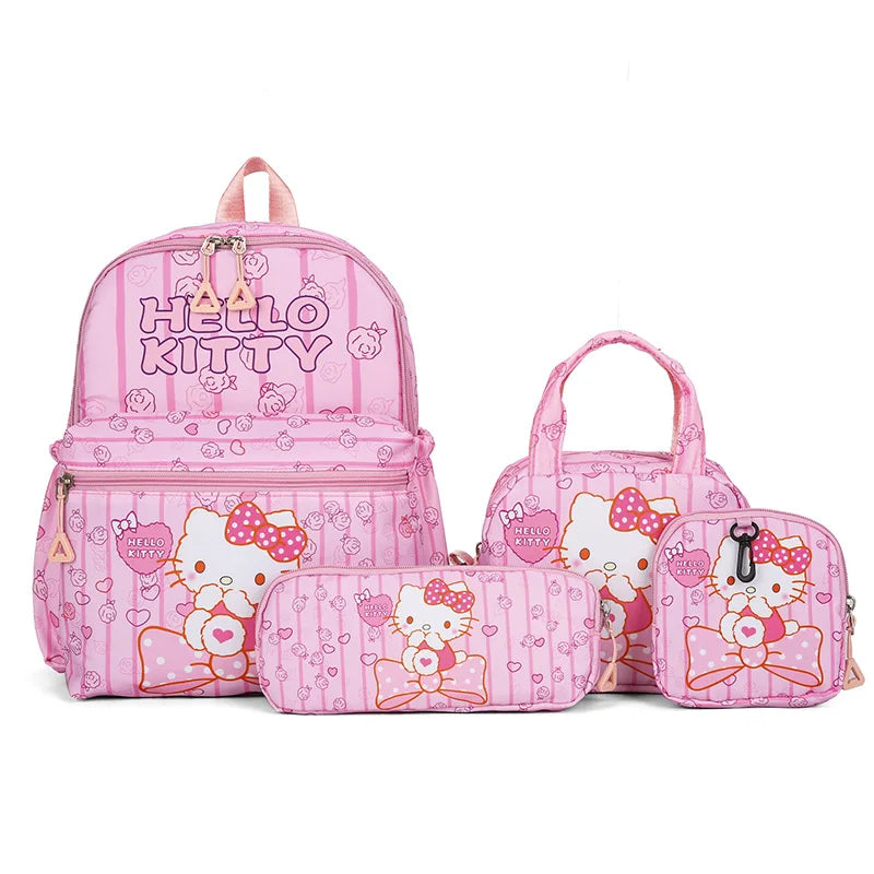 4Pcs School Bag Set For Elementary School Students Cartoon Printed Hello Kitty Kuromi Junior High School Backpack With Pen Bag