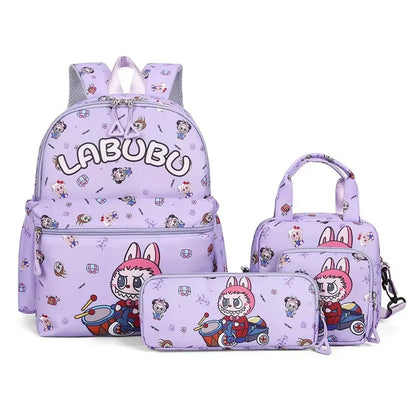 4Pcs School Bag Set For Elementary School Students Cartoon Printed Hello Kitty Kuromi Junior High School Backpack With Pen Bag