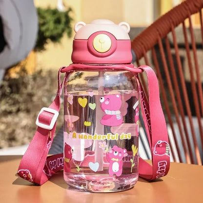 1PC Kids Water Sippy Cup Kids Water Bottle with Straw and Handle Portable Drinking Bottle Cup Children Kawaii Water Bottle