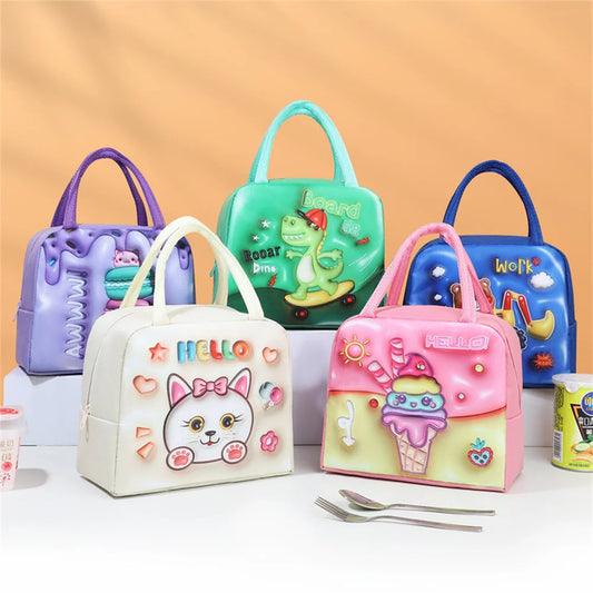 Kids Lunch Bag for School Portable Thermal Bag Children Cartoon Insulated Lunch Bag Cooler Bento Pouch Dinner Picnic Handbags