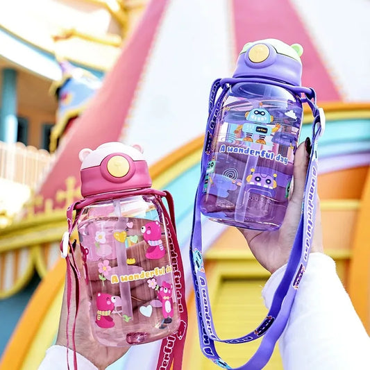 1PC Kids Water Sippy Cup Kids Water Bottle with Straw and Handle Portable Drinking Bottle Cup Children Kawaii Water Bottle