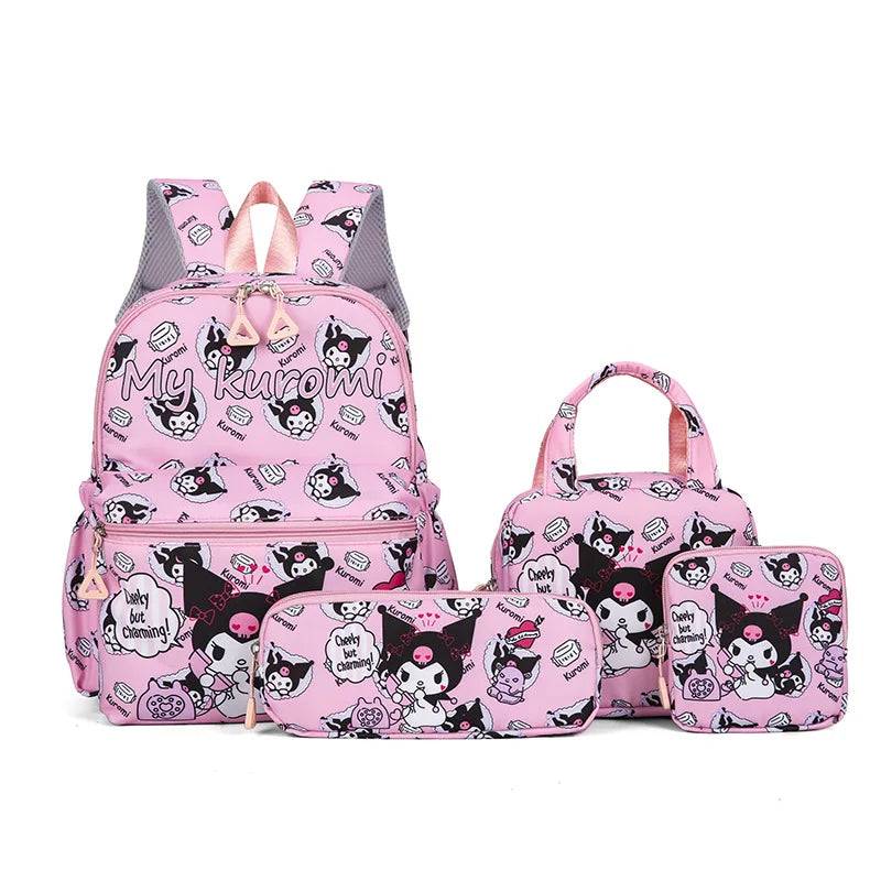 4Pcs School Bag Set For Elementary School Students Cartoon Printed Hello Kitty Kuromi Junior High School Backpack With Pen Bag