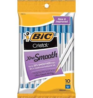 BIC Cristal Xtra Smooth Ballpoint Pen, Medium Point, 10 count